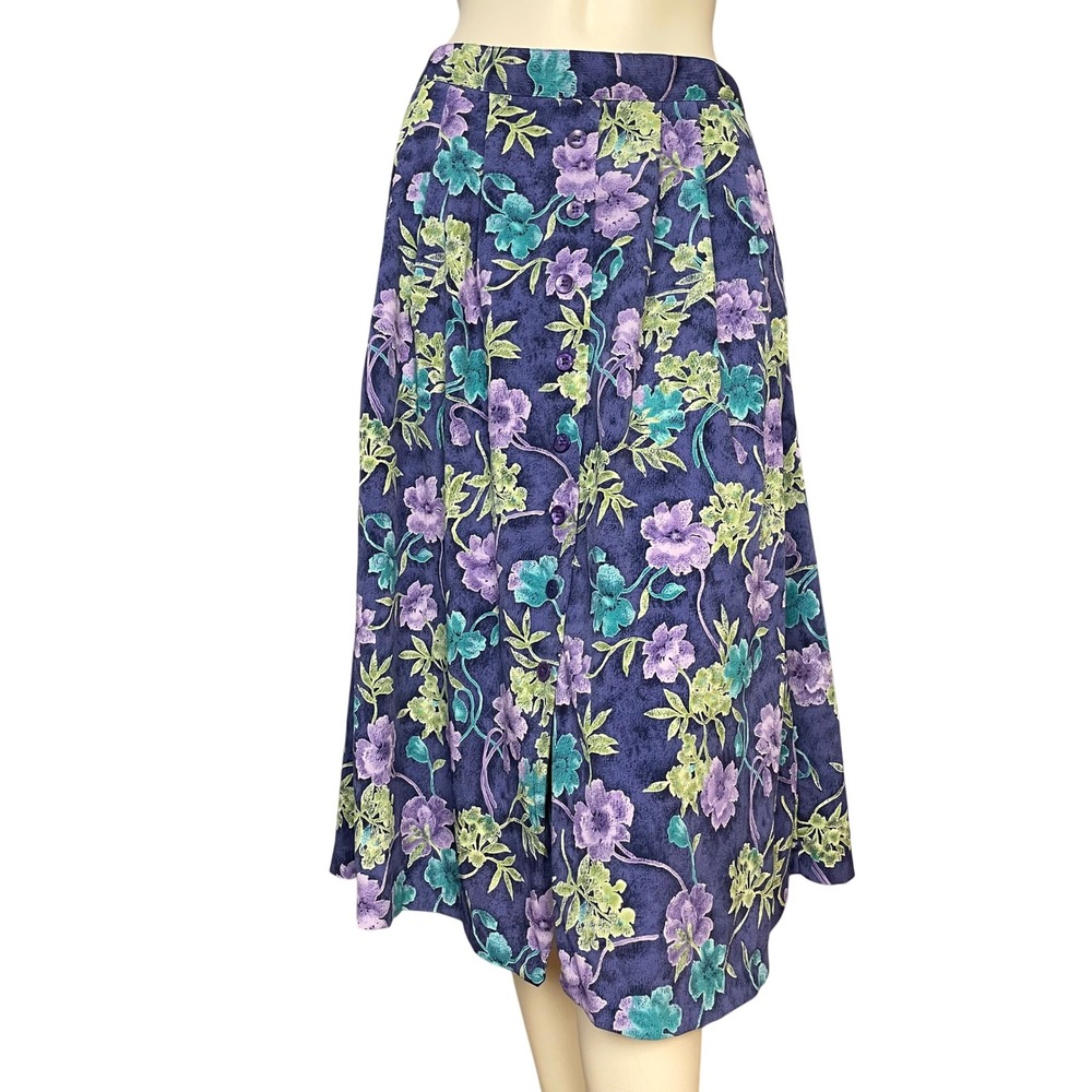 Vintage Floral Skirt A-Line Elastic Waist Alfred Dunner Petite 12 Women Colorful